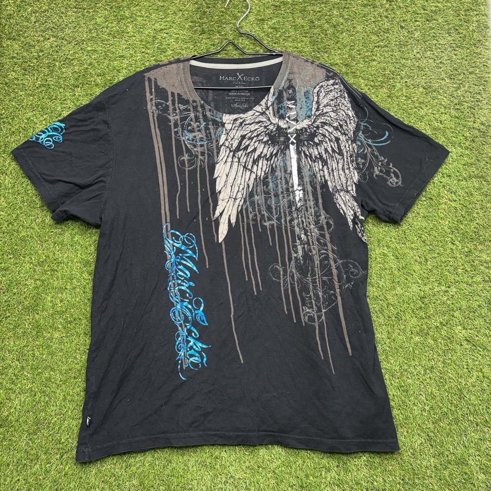 Vintage Y2K Mark Ecko Shirt Mens 2XL All Over Print Wings Grunge Punk 2000s